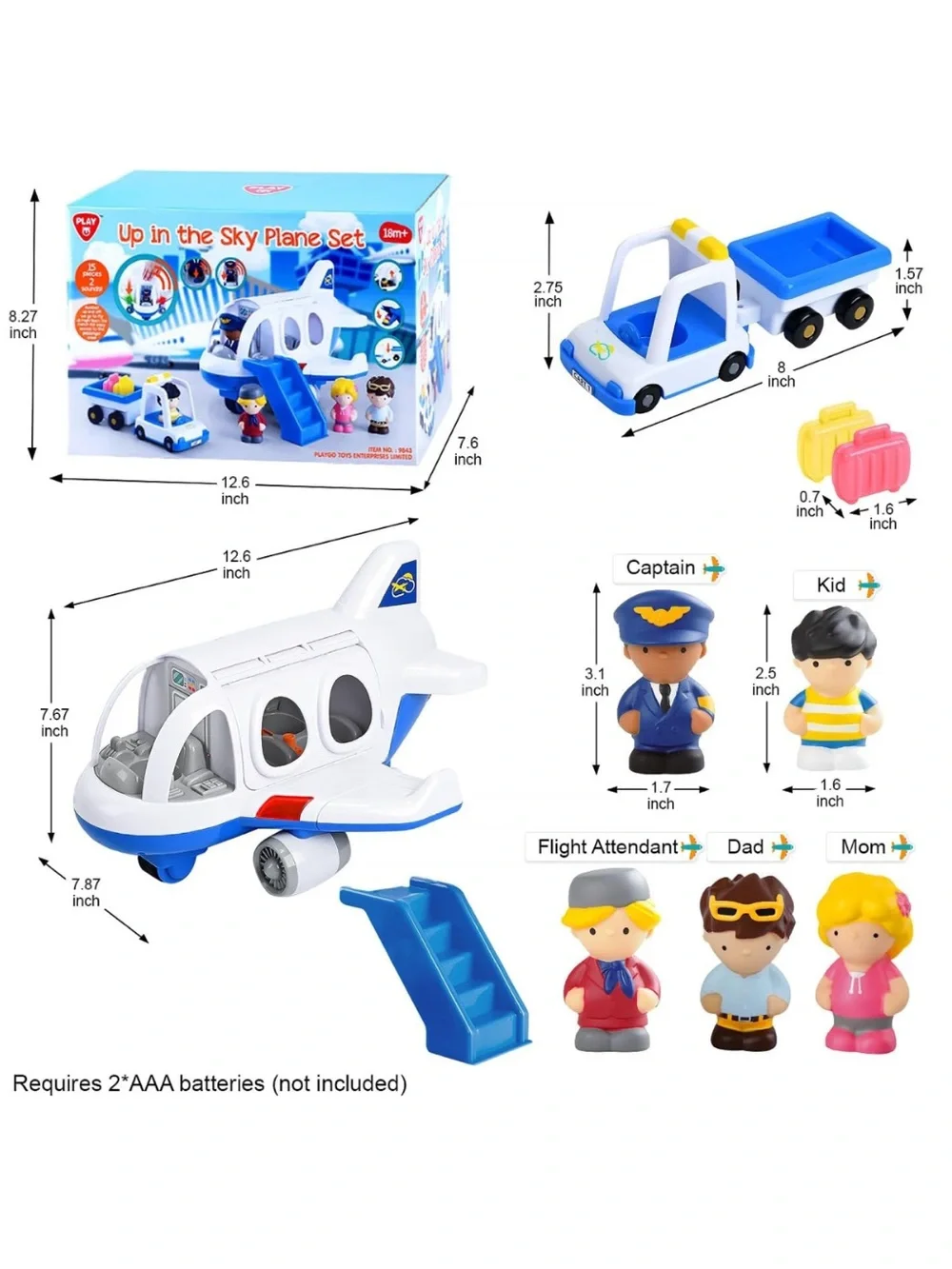 PlayGo Airplane Toy with Lights & Sounds, Openable Doors & Luggage